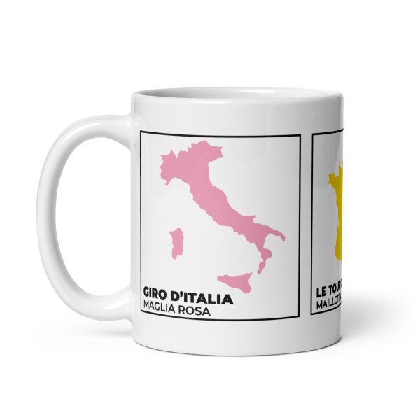 aza ciclismo Grandes Vueltas, vista lateral, silueta países, maillot ganador, rojo España, rosa Italia, amarillo Francia.